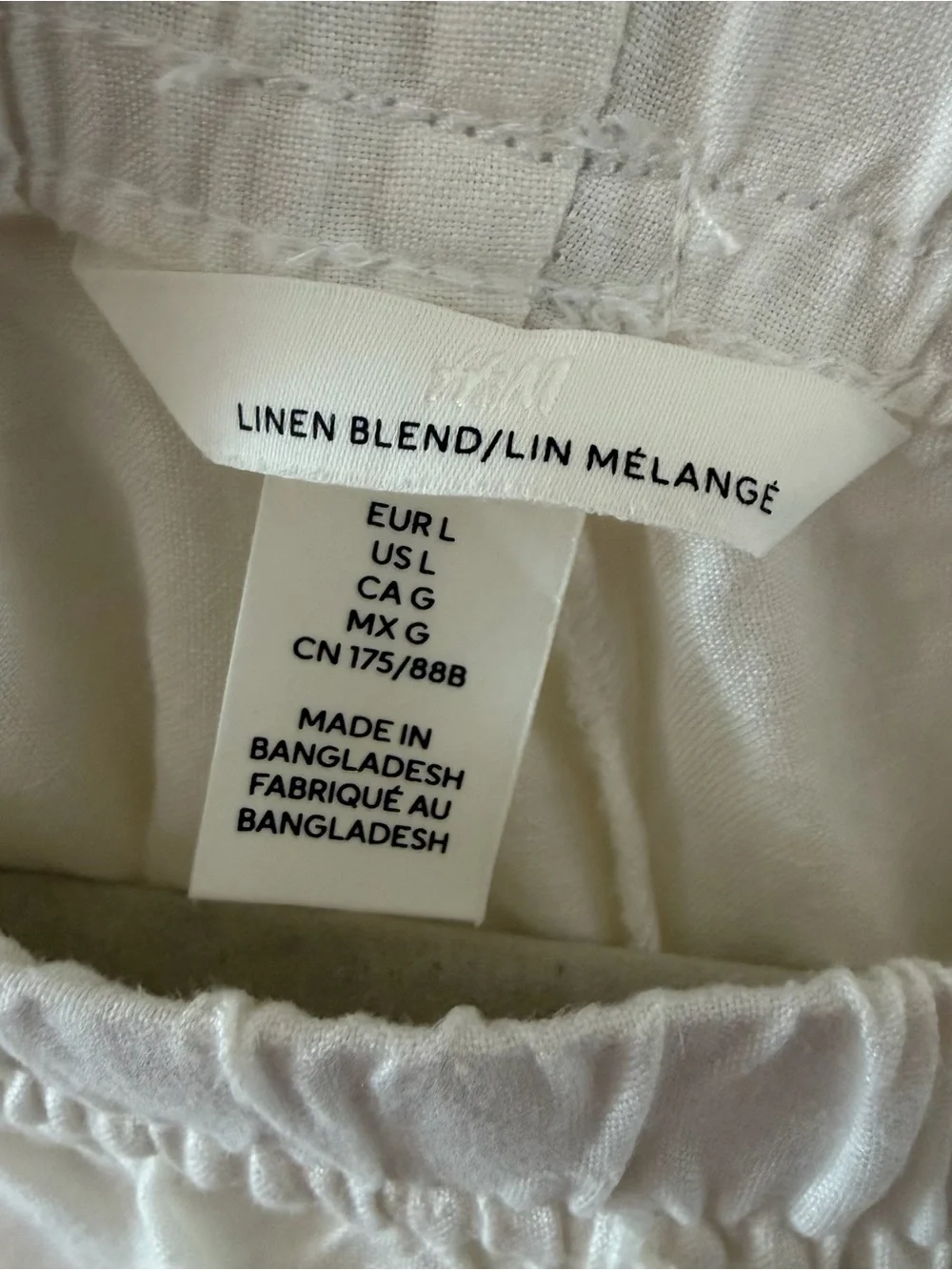 H&M Linen Blend White Pants Size L Drawstring Relaxed Fit